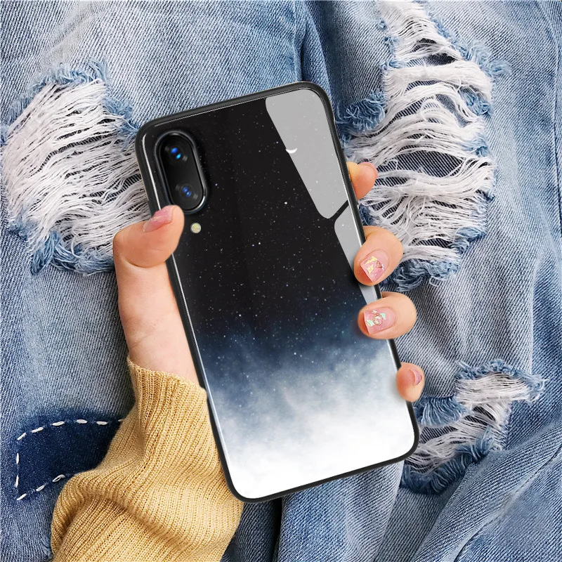 Funda para iPhone XS Max XR X 8 funda de silicona delgada trasera de vidrio templado cielo estrellado para iPhone 8 7 plus 6 6 s 8 Plus cubierta Capa