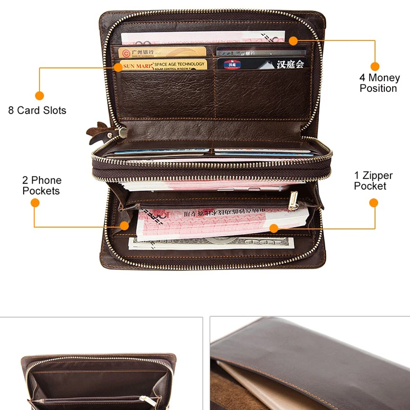 WESTAL Men's Clutch Bag Wallet Male Genuine Leather Double Zipper Men Wallet Long Phone Wallet Purse Card Holder Money Bags 9069 WESTAL Men's Clutch Bag Wallet Male Genuine Leather Double Zipper Men Wallet Long Phone Wallet Purse Card Holder Money Bags 9069