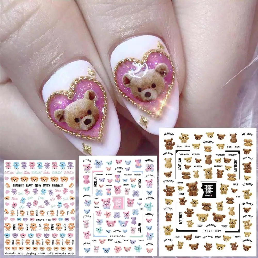 HANYI Медведь серии HANYI-10-38-39 стикеры 3D на ногти nail Art Наклейка шаблон diy ногтей инструмент украшения