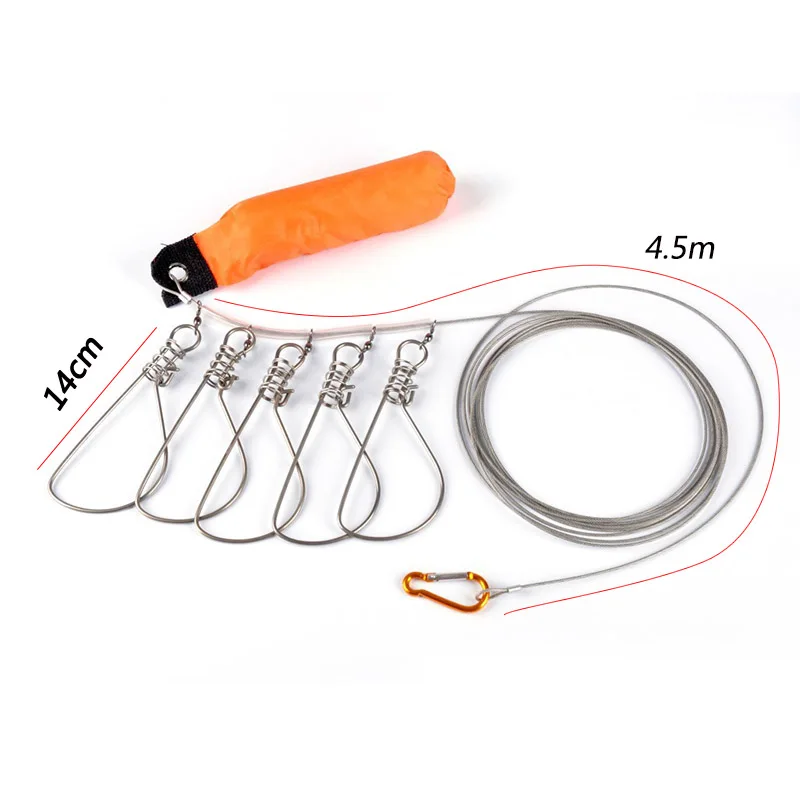 NEW 1pc 5 Snaps Stainless Steel Ropes Float Fish Stringer Fishing Lock Fishing Rope for Accessories China Tacklej im