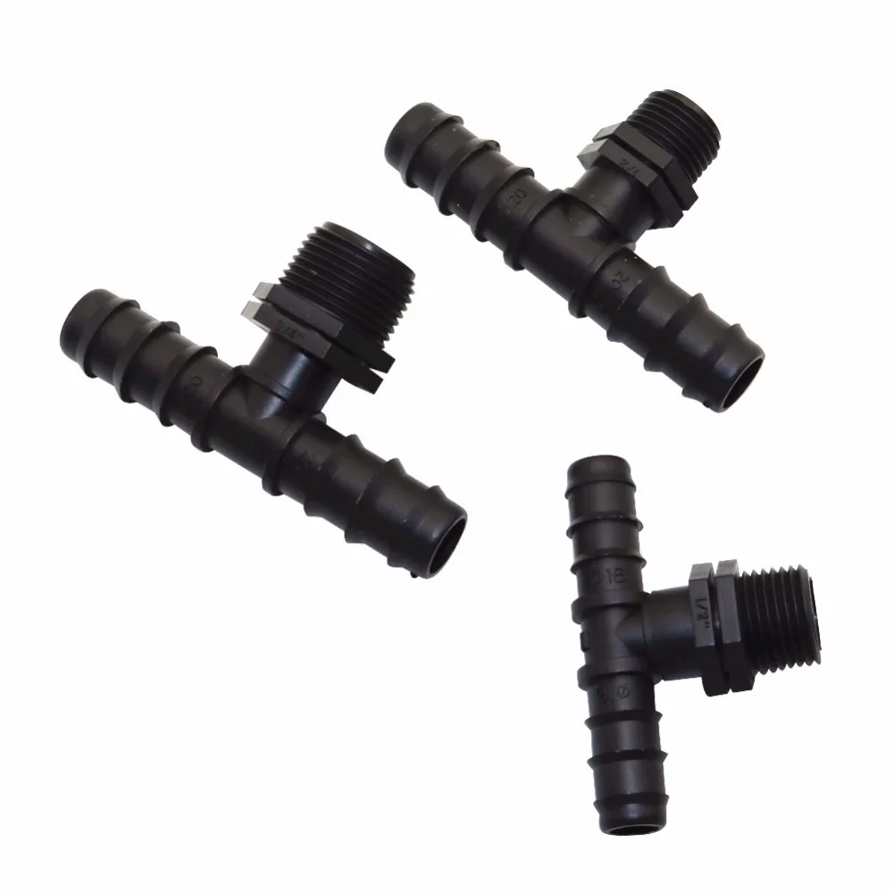 

2 Pcs DN16, DN20 Male Tee Connectors Drip Irrigation Water Pipe garden irrigation change into 1/2 inch,3/4 inch Connectors