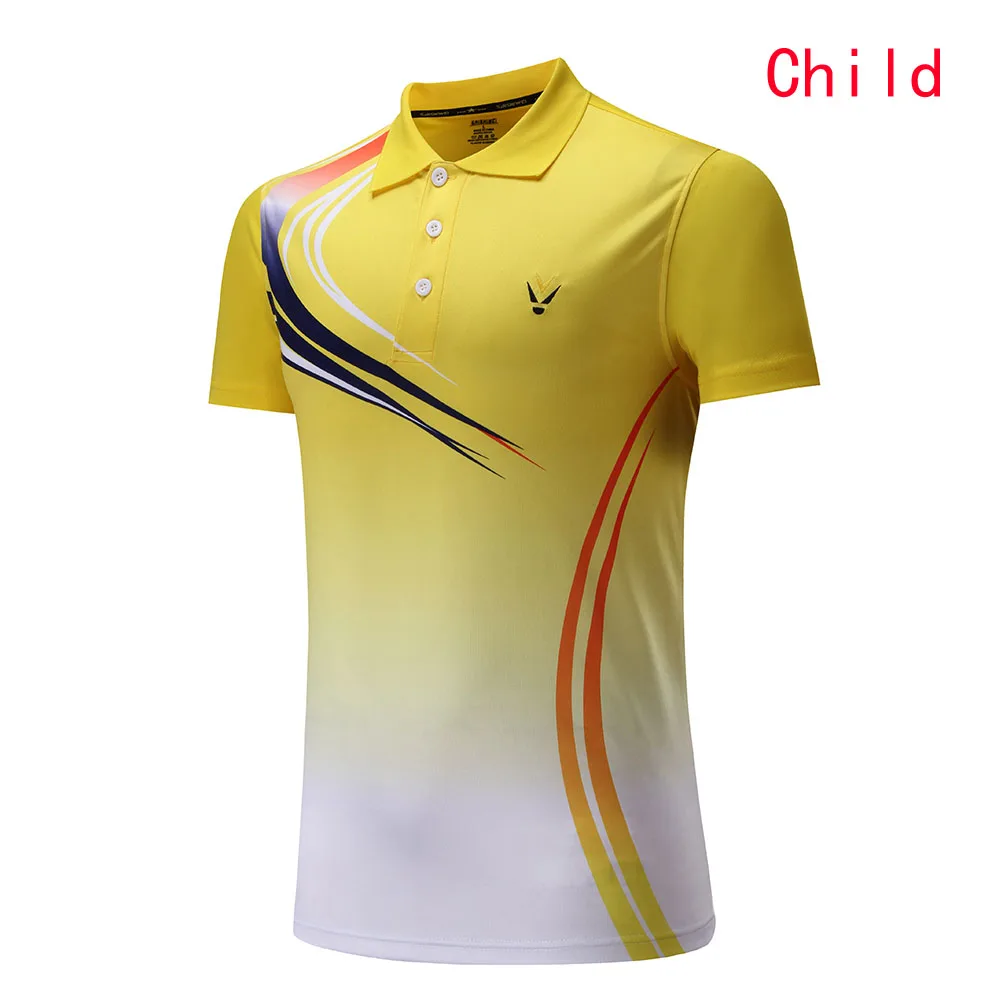 Детские/женские/мужские теннисные рубашки, быстросохнущая одежда для бадминтона, рубашки для настольного тенниса, одежда для пинг-понга, верхние части одежды zumaba униформы - Цвет: Child Yellow Shirt