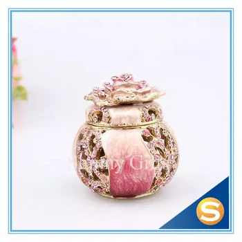 

Wedding Favor Floral Vase Enamel Figurine with Czech Element Crystals Trinket Pill Jewelry Box