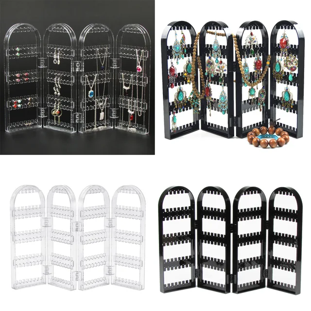 Best Price Plastic Jewellery Earrings Display Organizer 4-Panel 240 Holes Foldable Stand Holder Store Window Mall Home Display Organizer