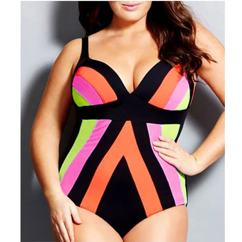 

5XL Plus Size Striped Print Swimsuit Extra Large One Piece Swimwear Big Push Up Swimsuit Women Bodysuit Monokinis