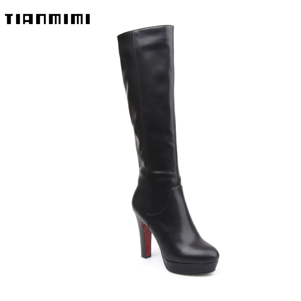

TIANMIMI 2018 Winter Sexy Black Women Knee High Boot Thigh High Booties 11CM Stilettos Platform Red Bottom High Heels Shoes