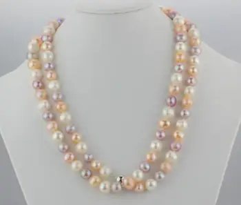

Charming 9-10mm natural white pink purple pearl necklace 36 inches 50"