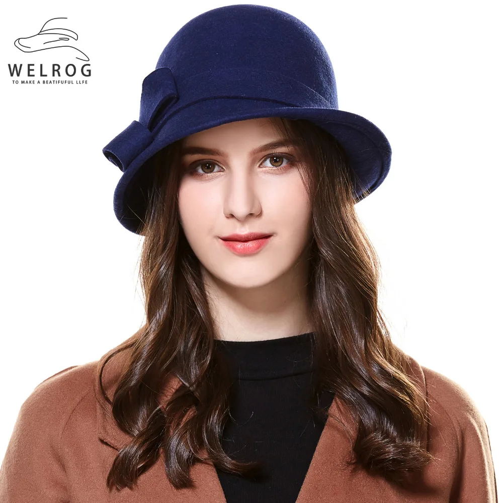 ladies navy blue felt hats