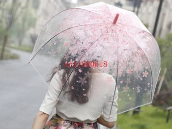 

20pcs/lot DHL Fedex Free Shipping Transparent Clear Cherry Blossom Umbrella Women Rain Sakura Long Handle Umbrellas 4 colors
