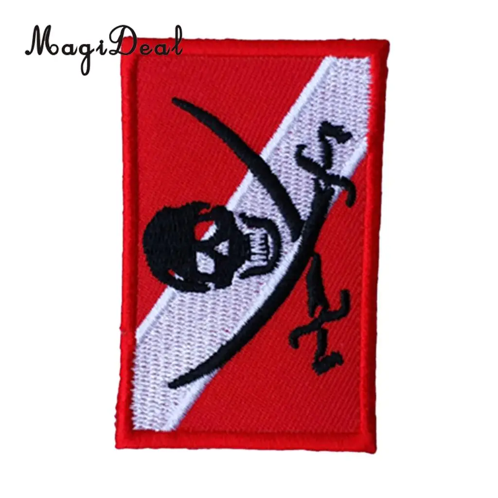 MagiDeal Diver Down Flag Patch Backpack Badge Embroidered Iron On Scuba Diving Skull Pirate Emblem Souvenir