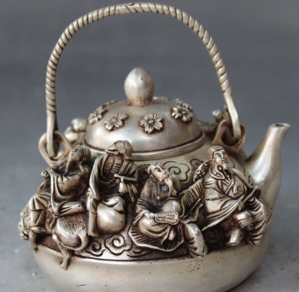 

B0602 32915CM Marked China Silver Myth 8 Immortal Eight God Tea Pot Wine Pot Flagon statue