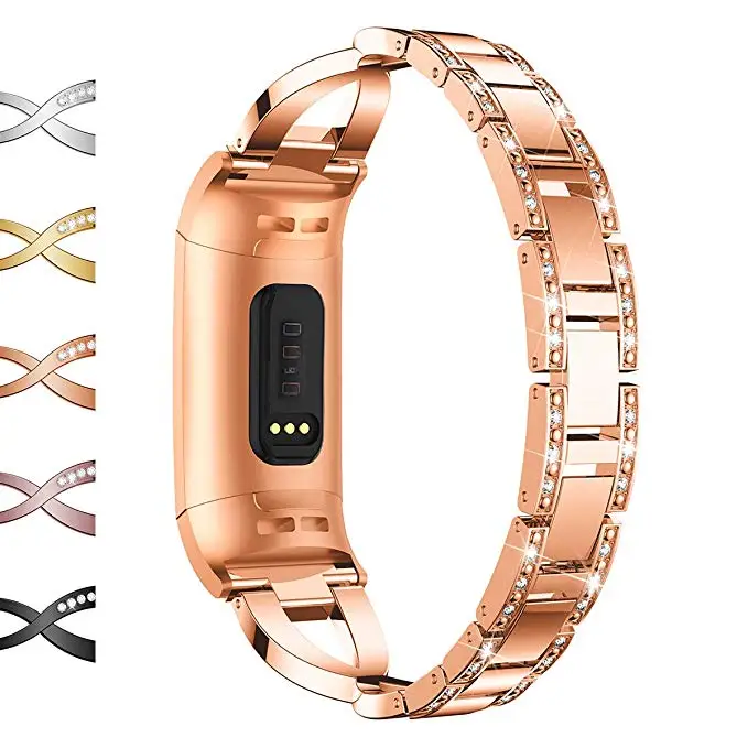 Браслет из нержавеющей стали с кристаллами и бриллиантами для Fitbit Charge 3 Charge3 SE
