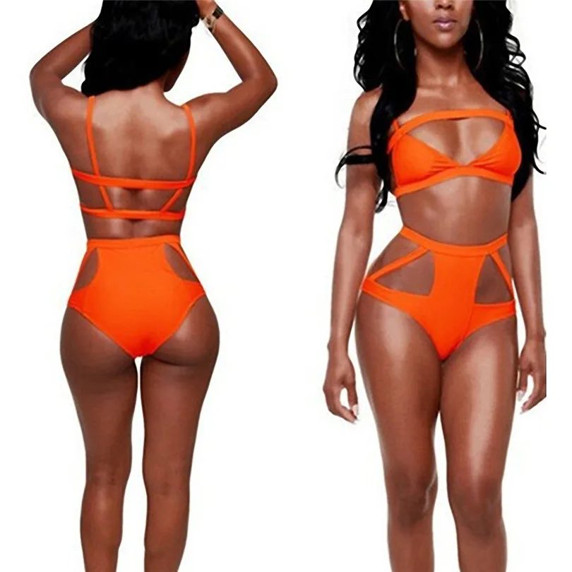 

high waist bikini Split sexy hollow strap female Bandage Swimsuit