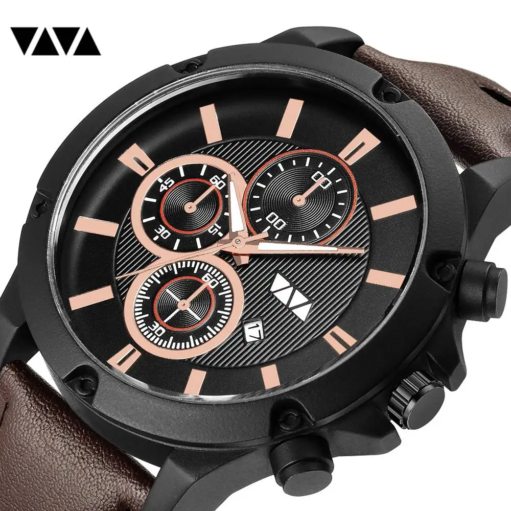 

Men Watches Sports Calendar Leather Strap Fashion Top Luxury Brand Waterproof Quartz Movement Date Wristwatch Relogio Masculino