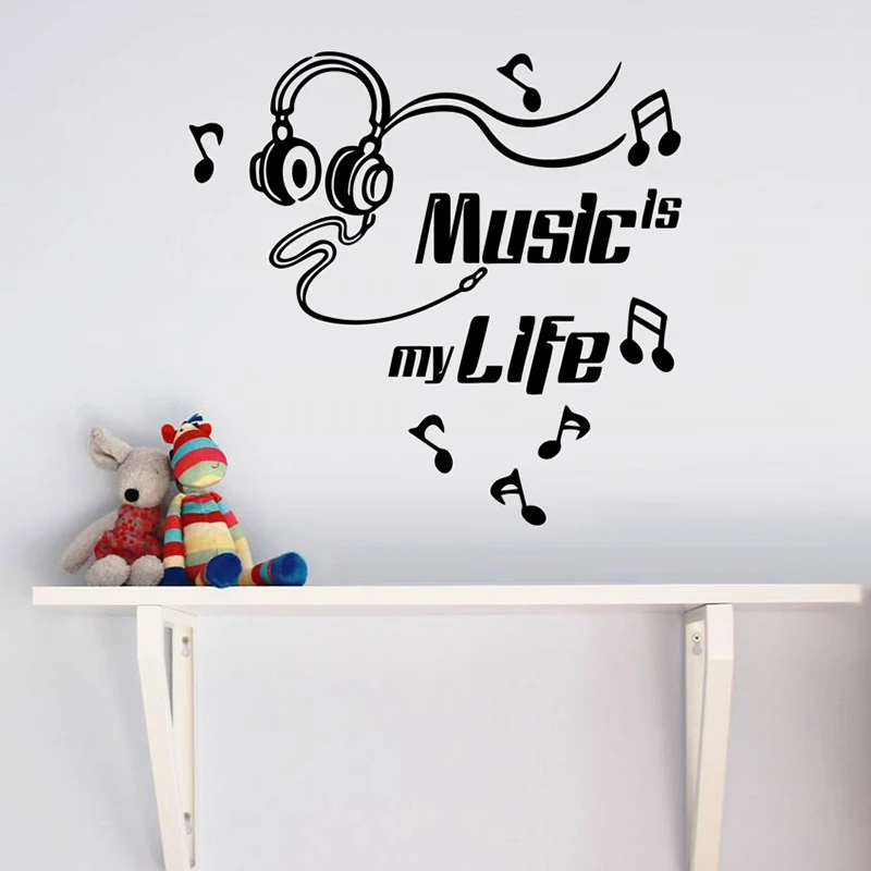 Music Is My Life Quotes Wall Stickers Home Decor Living Rooms DIY Vinyl Decoration Accessories Music Note Mural Walll Art Decals