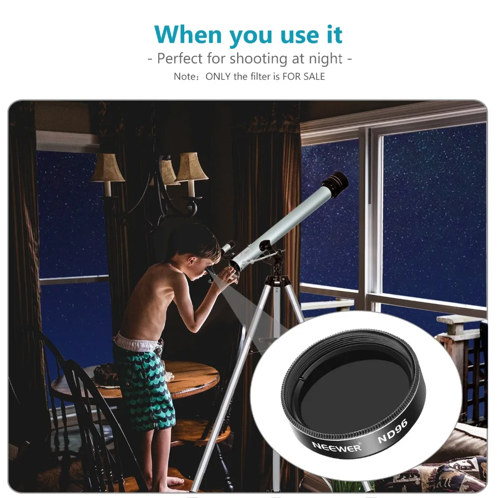Neewer 1,25 дюймов ND96 фильтр телескоп фильтр, металлическая рамка и ABS линзы телескоп окулярный фильтр помогает уменьшить яркость
