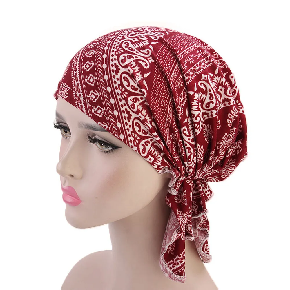Новая Женская индийская шляпа мусульманская гофрированная раковая шапочка для макияжа в горошек шарф Рак химиотерапия шляпа бини шарф Тюрбан головной убор 4,15