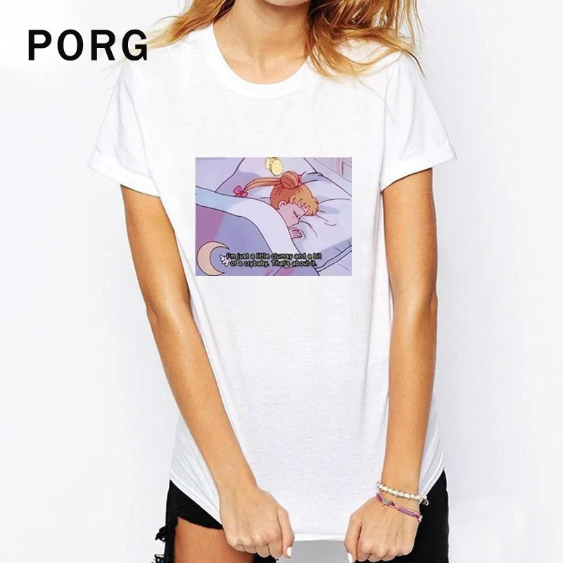 

I'm Just A Little Clumsy Sailor Moon tshirt print streetwear fashion T Shirt porg poleras mujer white Tee women clothes 2019