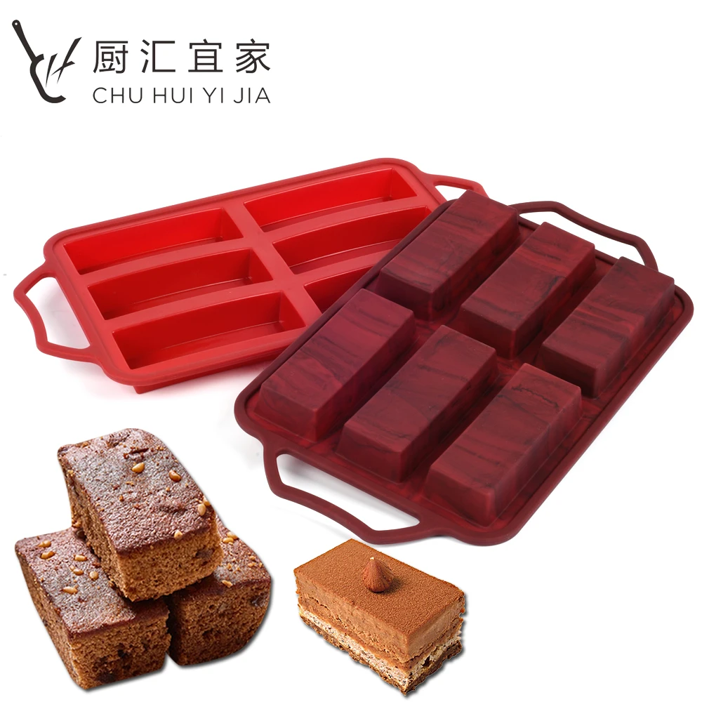 

Non-Stick Silicone Cake Mold Rectangular 6-Cavity Loaf Baking Pan Trays Toast Bread Muffin Brownie Cornbread Mould Sturdy Handle