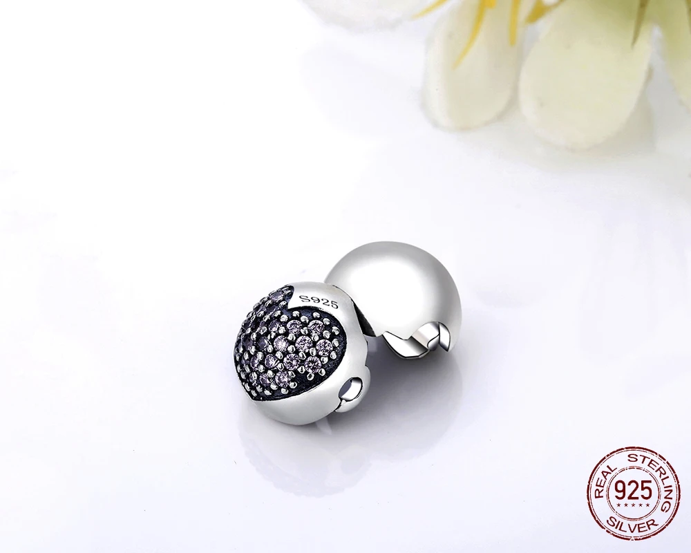 925 Sterling Silver Bead Love Full Crystal Safety Stopper Beads for
