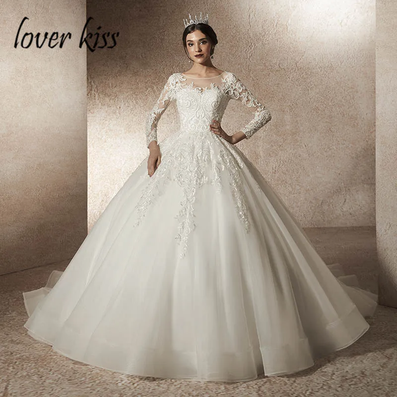 

Lover Kiss vestidos novias boda 2019 Beaded Lace Long Sleeves Wedding Dresses Princess Model Design Bridal Gowns Abiti Da Sposa