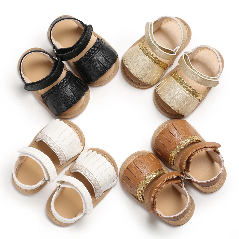 

Toddler Infant Baby Girl Boy Sandals Summer Solid Tassel Soft Sole Crib Shoes Anti-slip Prewalker
