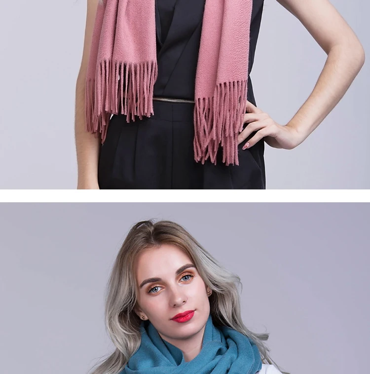 Женские однотонные шарфы из чистого кашемира с кисточками, роскошный зимний толстый теплый шарф высокого качества, Женская шаль