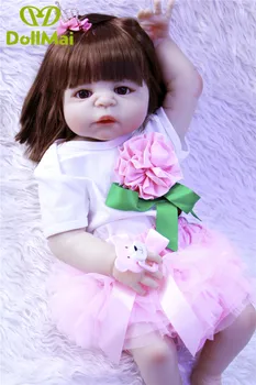 

Full silicone reborn baby dolls real baby girl doll reborn 23"57cm rooted hair white skin newborn bebes alive reborn boneca