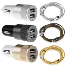 2 in1 100cm Aluminum Micro USB Data Line Charging Cable Cord for Android Phones with 1A 2A Car Charger