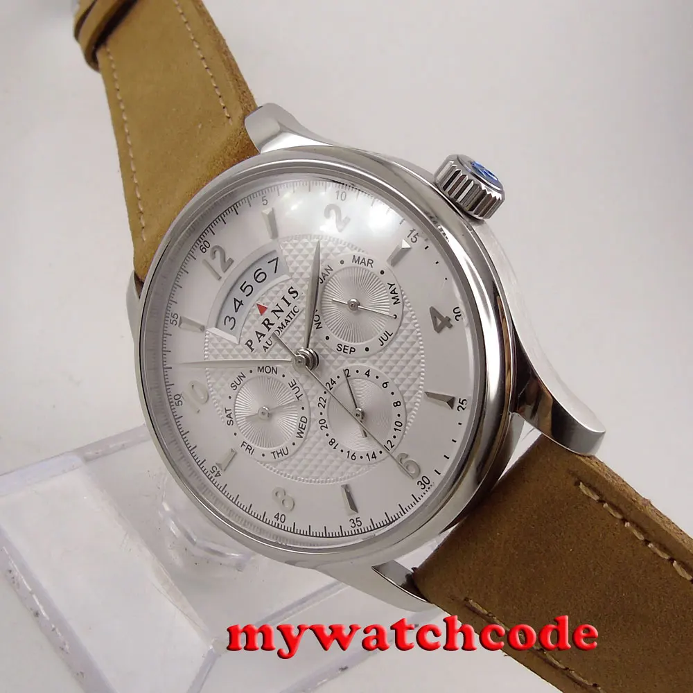 

42mm parnis withe dial date Sapphire Glass miyota Automatic mens Watch P666B