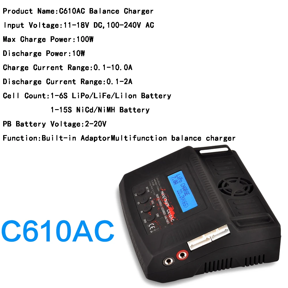 1 шт. C610AC 100 Вт 10A AC/DC двойное зарядное устройство/Dis устройство для LiPo/LiFe/Lilo/NiMH/NiCd RC