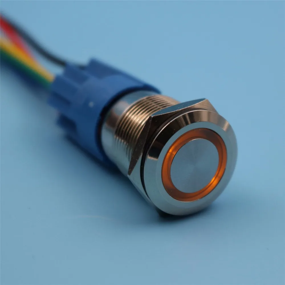 

19mm 12V 5Pin Yellow LED Waterproof Metal Momentary Push Button Switch with Wire Socket Connector