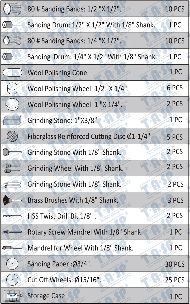 TASP 105 шт. аксессуары для роторного инструмента мини-набор сверл набор абразивных бит для шлифовки полировки резки сверления
