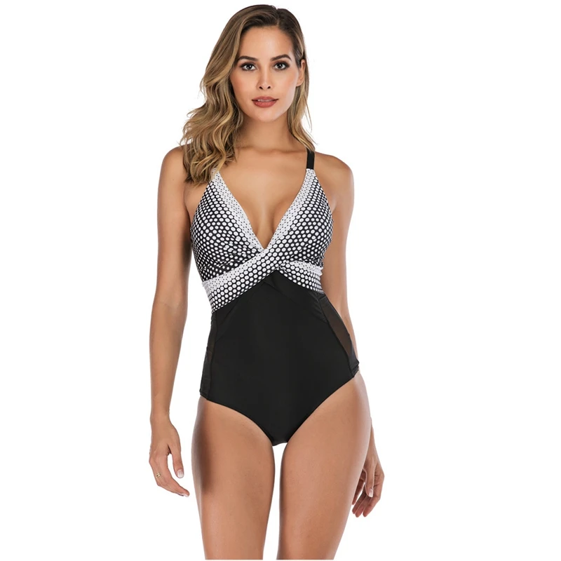 

Y0085 Sexy Bathing Suit Women One Piece Bikinis 2019 Dot Print Black Swimsuit Push Up Monokini Summer Bather Suits