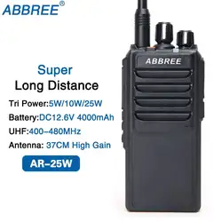 ABBREE AR-25W рация 4000 мАч Батарея UHF 400-480 мГц Выход Мощность 25 Вт 10 Вт 5 Вт 10 км Диапазон с 37 см высоким коэффициентом усиления антенны радио