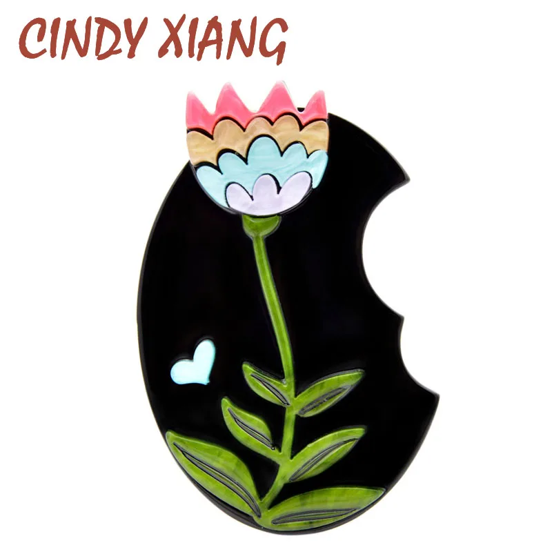 

CINDY XIANG New Arrival Acrylic Flower Night Scent Brooches for Women Acetate Fiber Black Color Fashion Jewelry Creative Design