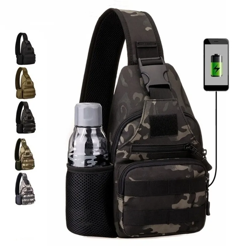 

Camouflage USB Charger Chest Bag Men's Outdoor Army Military Tactical with USB Chargeable Single Shoulder Bag for Camping Hiking