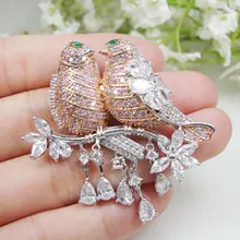 Noble Rose Gold Zircon Crystal Pendant Woman Magpie Bird Brooch Pin Parrot Gifts