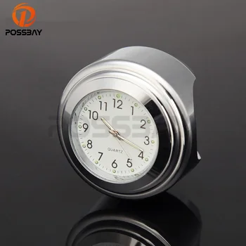 

POSSBAY 7/8" 1" Universal Motorcycle Scooter Handlebar Chrome Case White Dial Clock Temp Thermometer For Honda Harley Yamaha ATV