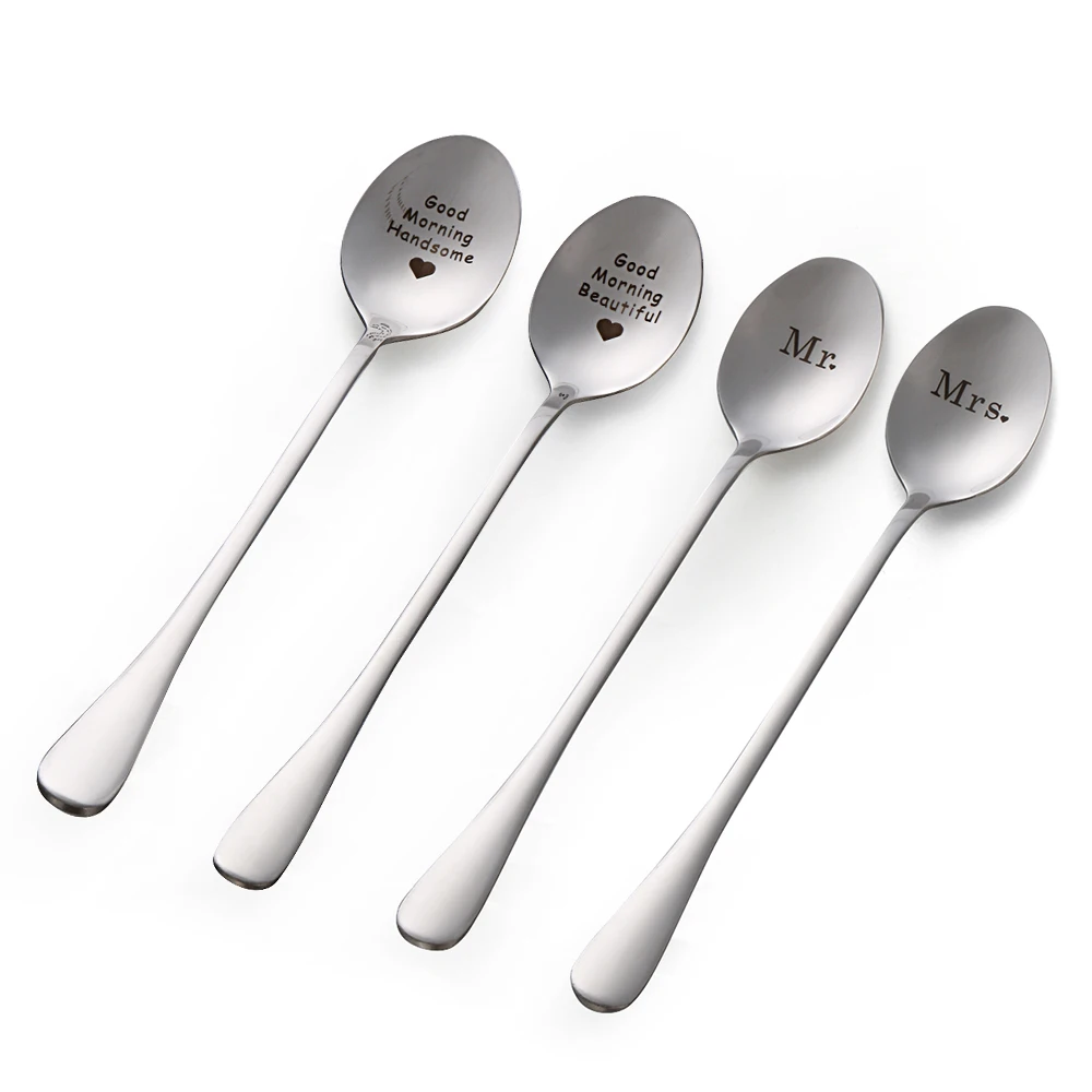 

Valentine's Day Gift Tea Coffee Spoon Couple Stainless Steel Dessert Ice Cream Spoons With Long Handle Dinner Tableware