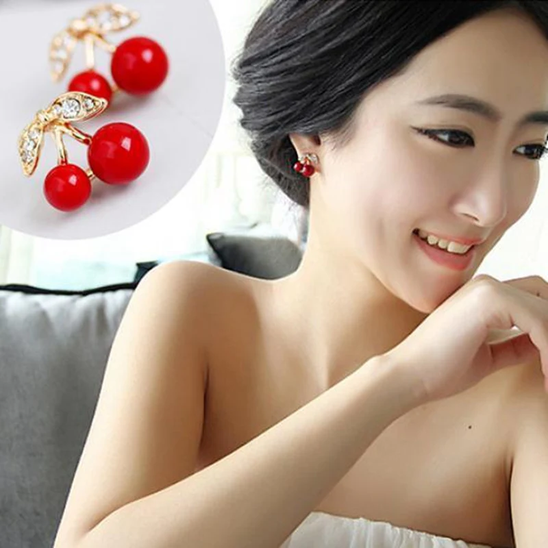 

FUNIQUE 2018 Rhinestone Stud Earrings For Women Pink Rose Flower Red Cherry Crystal Simulate Pearl Earings Party Jewelry Brinco