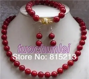

ddh0177 10mm Red South coral Necklace Bracelet Earring Set