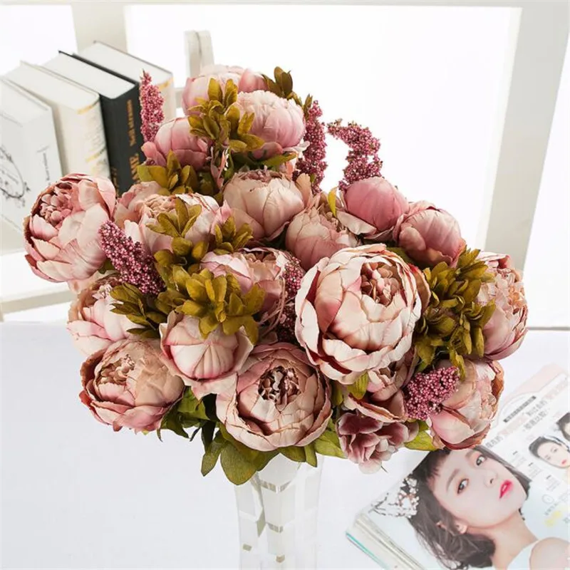 

Artificial Flowers 1Bunch Artificial Peony Decorative Party Silk fake Flowers Peonies For Home DIY Wedding Decoration hua01