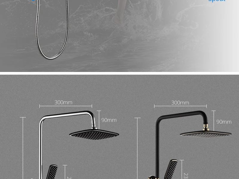 hm Black Rainfall Thermostatic Shower Faucet Set Single Lever Brass Mixer Valve Rack Bath Shower Mixers Rack shower set (6)