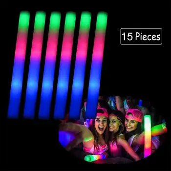 

15PCS LED Colorful Flashing Foam Glow Stick Sponge Pretty Light Stick for Party Concert Halloween Wedding Christmas