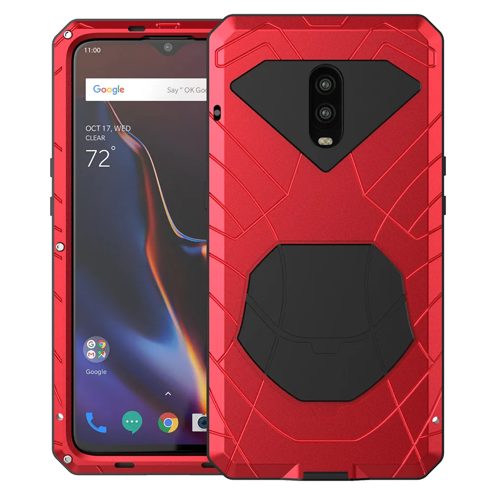 Для Oneplus 6 6 T твердый корпус для телефона Алюминиевый металлический протектор экрана из закаленного стекла OnePlus 7 7Pro крышка сверхмощная защита - Цвет: Red