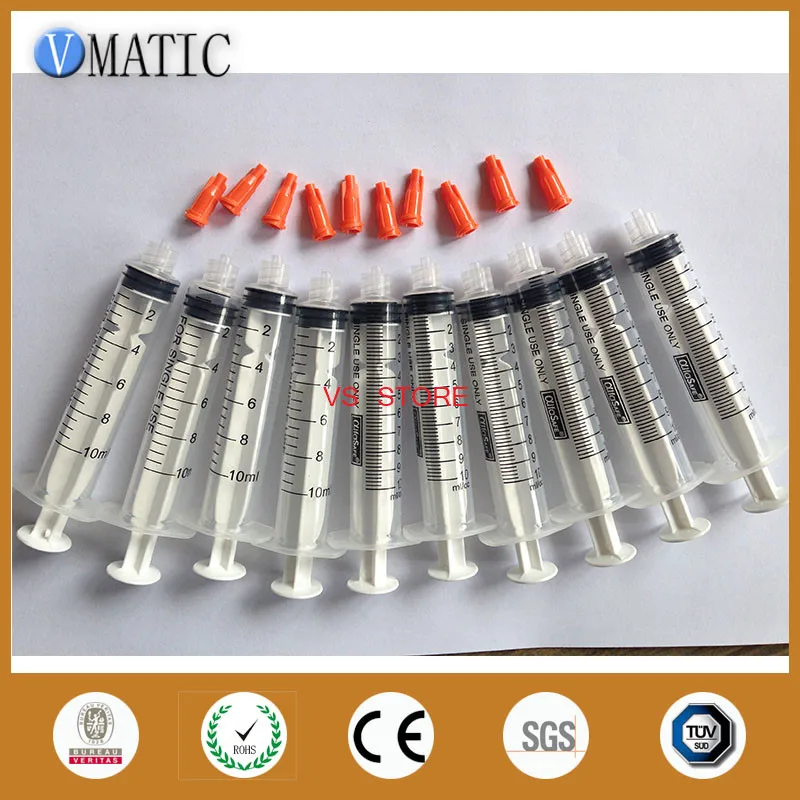 10ml/cc plastic syringe with red luer lock syringe tip cap 10sets/bag