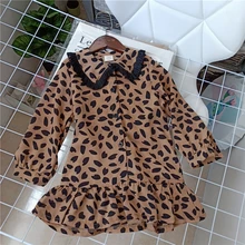 Новинка года; весеннее платье с длинными рукавами и леопардовым принтом для девочек