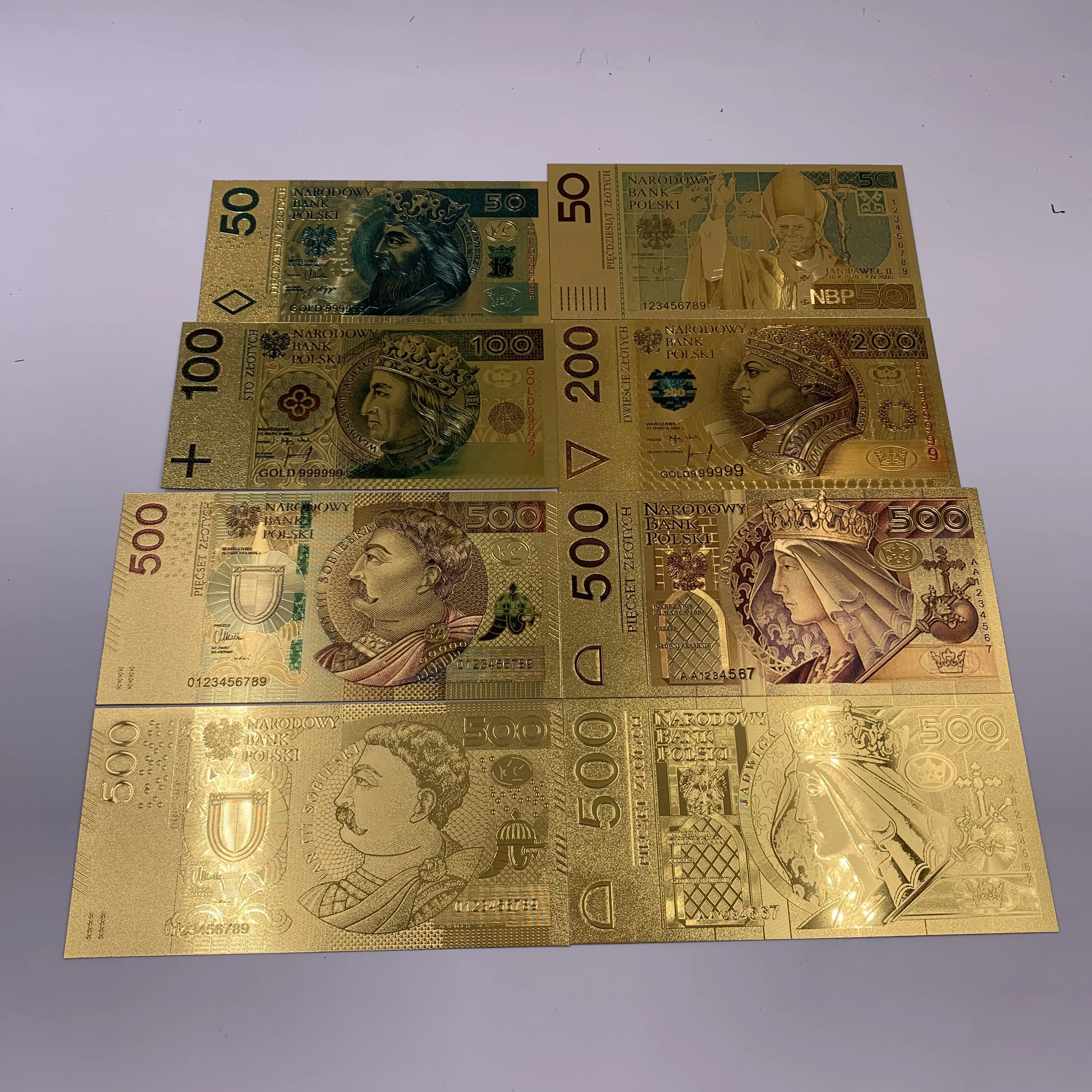 

8pcs/lot waterproof plastic Colored Gold Polish Banknote Set for Home Decoration Collection Gifts imulation Fake Money
