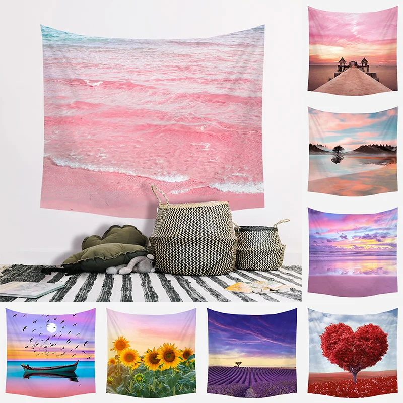 mling 1pcs 95*73cm Pink Romantic Wall Cloth Tapestry Polyester Hanging Wall Carpet Decorative Tablecloth Blanket Home Decor